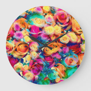 Grande Horloge Ronde Roses éblouissants