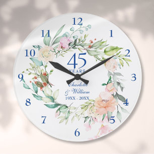 Grande Horloge Ronde Roses florales pour 45e 65e anniversaire de mariag