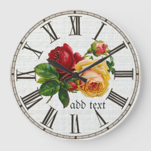 Grande Horloge Ronde Roses peints vintages personnalisés