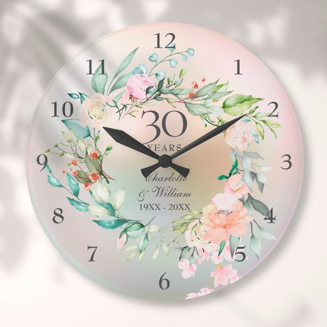Grande Horloge Ronde Roses pour les 30 ans de mariage Fleurs Perle  (Créateur téléchargé)