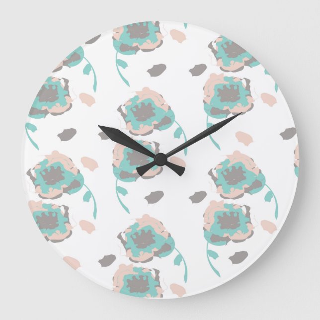 Grande Horloge Ronde Roses Romantiques Floral Botanique Pastel (Recto)