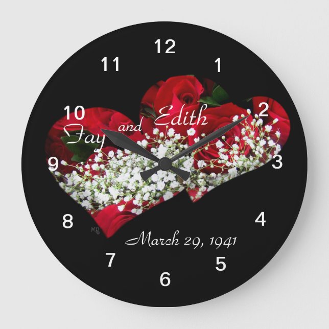 Grande Horloge Ronde Roses rouges et Coeurs doubles Horloge- personnali (Recto)