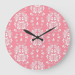 Grande Horloge Ronde Roses Style Floral Damask Motif Artistique