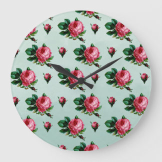 Grande Horloge Ronde Roses vintages de choux roses