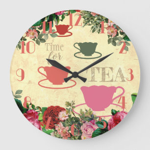 Grande Horloge Ronde roses Vintages fleurs teacups cuisine personnalis