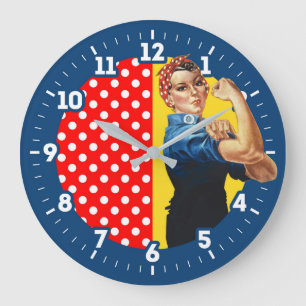 Grande Horloge Ronde Rosie The Riveter Americana graphic design on a