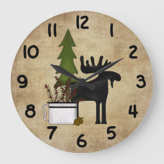 Grande Horloge Ronde Rostic Country Mountain Silhouette Moose
