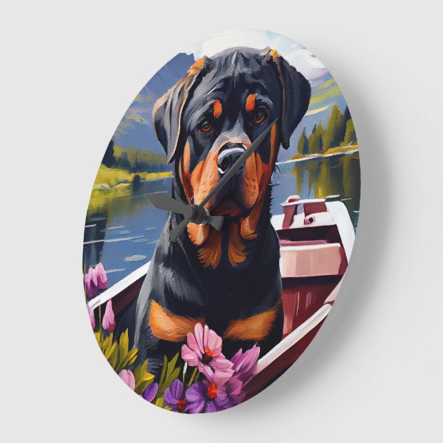Grande Horloge Ronde Rottweiler sur une pédale : une aventure Pittoresq (Angle)