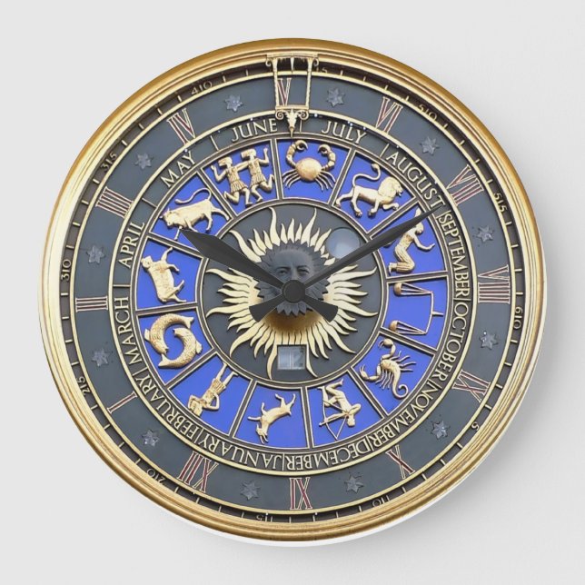 Grande Horloge Ronde Roue bleue de zodiaque (Recto)
