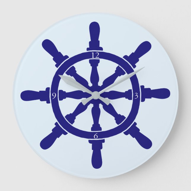 Grande Horloge Ronde Roue du navire en bleu clair (Recto)