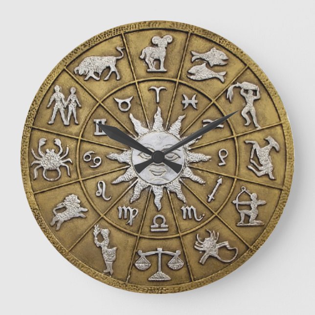 Grande Horloge Ronde Roue en laiton Zodiac (Recto)