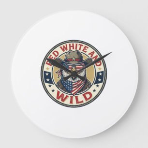 Grande Horloge Ronde Rouge Blanc Et Sauvage Patriotique Patriotique Ani