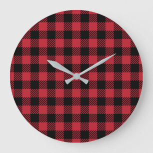 Grande Horloge Ronde Rouge Cosy Buffalo à Carreaux d'Hiver