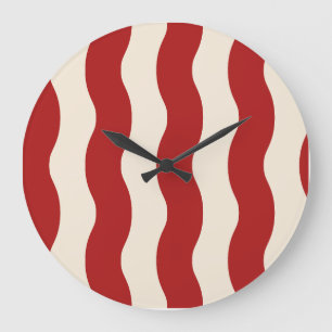 Grande Horloge Ronde Rouge crème vintage rayures ondulées Carnaval Rétr