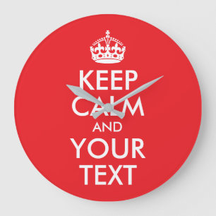 Grande Horloge Ronde Rouge et blanc Gardez le calme et votre texte