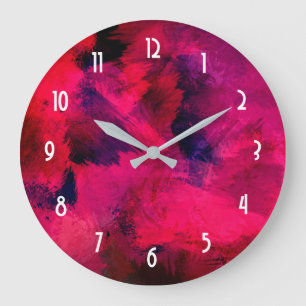Grande Horloge Ronde Rouge foncé et violet Gras & Abstrait moderne