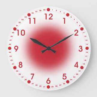 Grande Horloge Ronde Rouge néon sur blanc