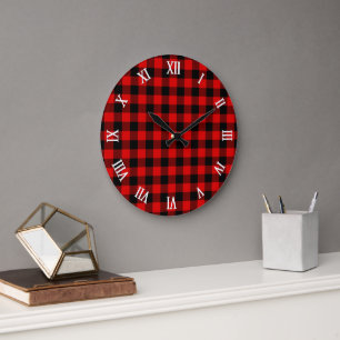 Grande Horloge Ronde Rouge noir bison bûcheron à bille à bille chèque M