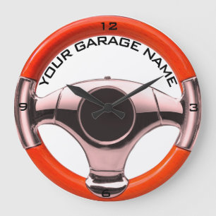 Grande Horloge Ronde rouge vintage de voiture de sport et volant de
