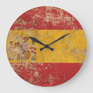 Grande Horloge Ronde Rough Aged Vintage Spanish Flag