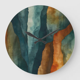 Grande Horloge Ronde Rouille et Turquoise