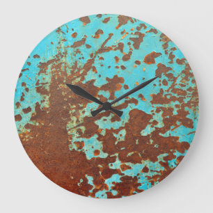 Grande Horloge Ronde rouille grunge bleue de plaque métallique rouillée