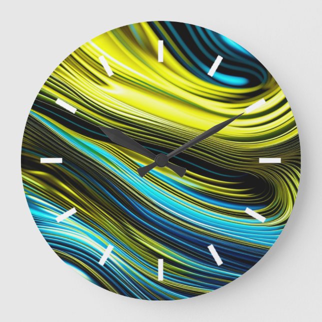 Grande Horloge Ronde Rouleaux de soie et de satin abstraits bleu et or (Recto)