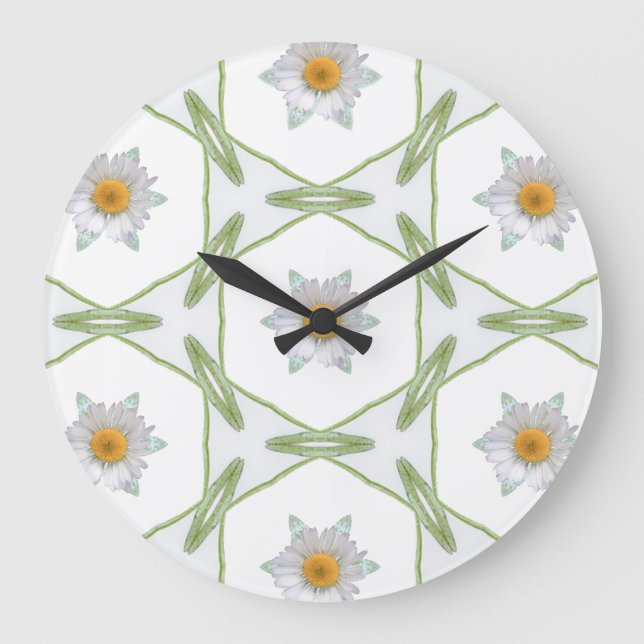 Grande Horloge Ronde Round Wall Clock - Geometric Daisy Design (Recto)