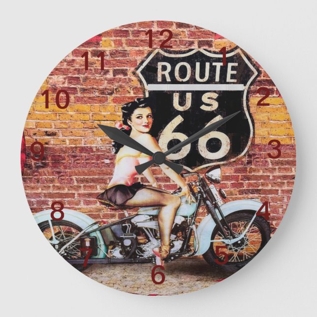 Grande Horloge Ronde Route 66 Femme à la mèche de motocyclette (Recto)