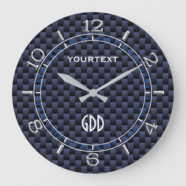 Grande Horloge Ronde Royal Blue Carbon Fiber Style cadran personnalisé (Recto)