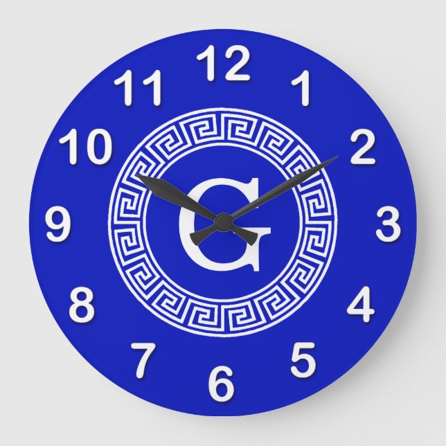 Grande Horloge Ronde Royal Blue Wt Grèce clé cadre de ligne initiale Mo (Recto)