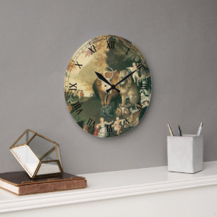 Grande Horloge Ronde Royaume Pacifique par Edward Hicks Art Populaire V