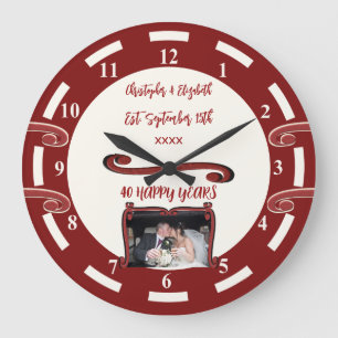 Grande Horloge Ronde Ruby Anniversaire 40 ans ajouter noms photo rouge