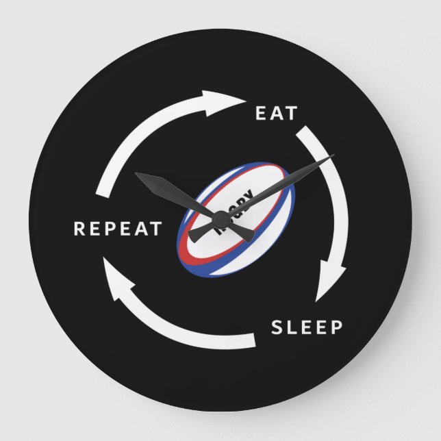 Grande Horloge Ronde Rugby Manger Sleep Répéter Le Ventilateur De Sport (Recto)