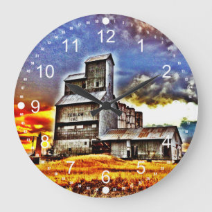 Grande Horloge Ronde Rural Montana Pays Ascenseur de céréales Paysans C