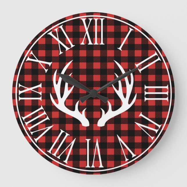 Grande Horloge Ronde Russe Buffalo Check Plaid & White Deer Antlers (Recto)