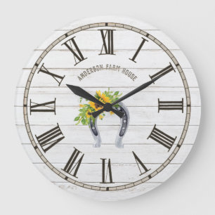 Grande Horloge Ronde Rustic Barn White Wood