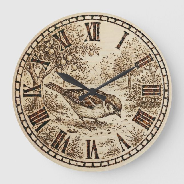 Grande Horloge Ronde Rustic Bird Wall Clock  (Recto)