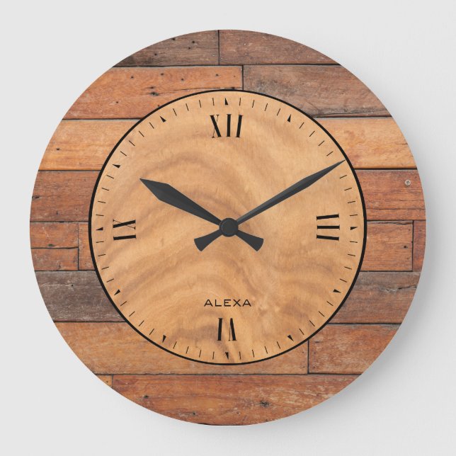 Grande Horloge Ronde Rustic brown faux planks (Recto)