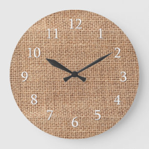 Grande Horloge Ronde Rustic Country Farmhouse Burlap