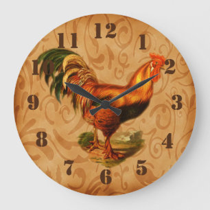 Grande Horloge Ronde Rustic Country Rooster Ornate Kitchen