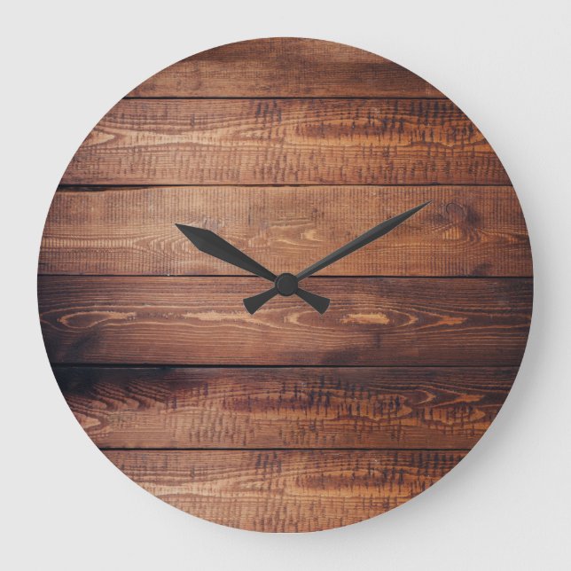 Grande Horloge Ronde Rustic dark barn wood pattern country (Recto)