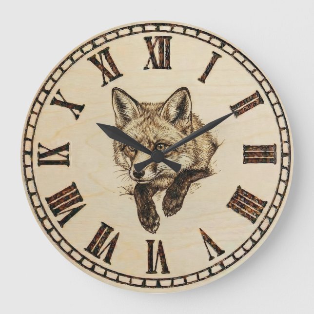 Grande Horloge Ronde Rustic Fox Wall Clock (Recto)