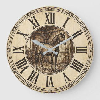 Grande Horloge Ronde Rustic Horse Barn Wall Clock | Farmhouse Decor 