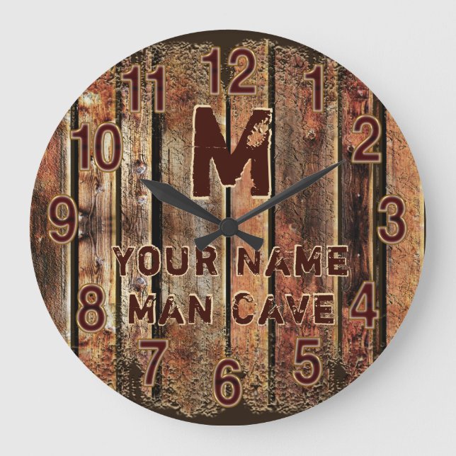 Grande Horloge Ronde Rustic Man Cave Clock ou Little Man Cave (Recto)