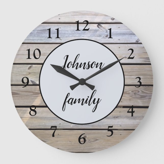 Grande Horloge Ronde Rustic Modern Elegant Wood Family (Recto)