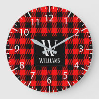 Rustic Modern Red Buffalo Plaid Checkered Monogram