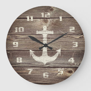 Grande Horloge Ronde Rustic Nautical Beautiful authentic looking Wood L