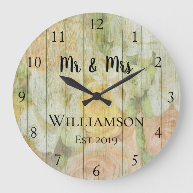 Grande Horloge Ronde Rustic Personalized Antique Floral Wood (Recto)