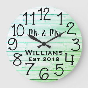 Grande Horloge Ronde Rustic Personalized Gray Distressed Wood Custom